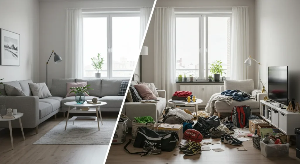 A before and after of a flat being prepared for sale